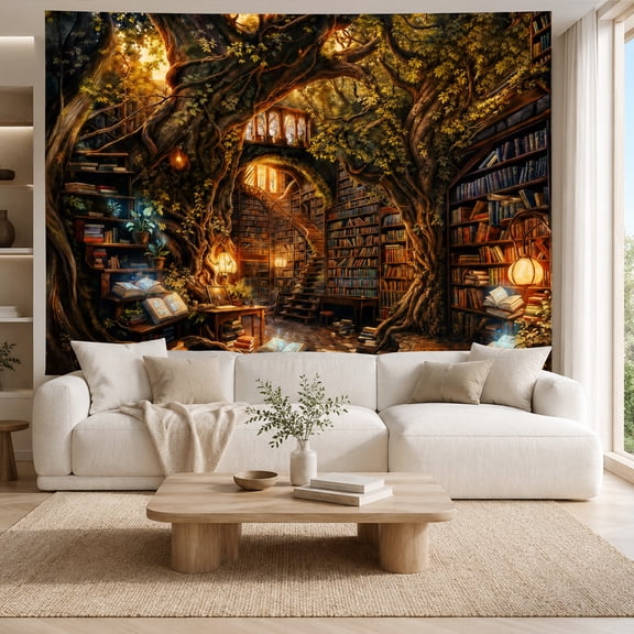 Simpkeely Fantasy Forest Library Wall Tapestry for Bedroom, Nature Decor- 51.2" x 59.1"