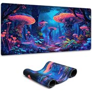 Simpkeely Fantasy Mushroom Mouse Pad, Blacklight Gaming Forest Waterproof Extended Large Desk Pad UV Long Computer Keyboard Big Mouse Mat with 3mm Non-Slip Rubber Base for Office Home - 31.5" x 11.8"