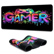 Simpkeely Gamer Gaming Mouse Pad, Blacklight Game Controller Horror Skull Waterproof Large Mouse Mat, 31.5" x 11.8" Skeleton Glowing Extended Non-Slip Rubber Base, Office & Home Keyboard Pad