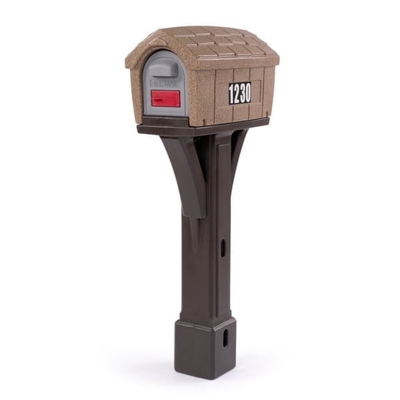 Simplay3 Washed Stone and Espresso Plastic 2-Slot Post Mounted Mailboxes, Rust Resistant