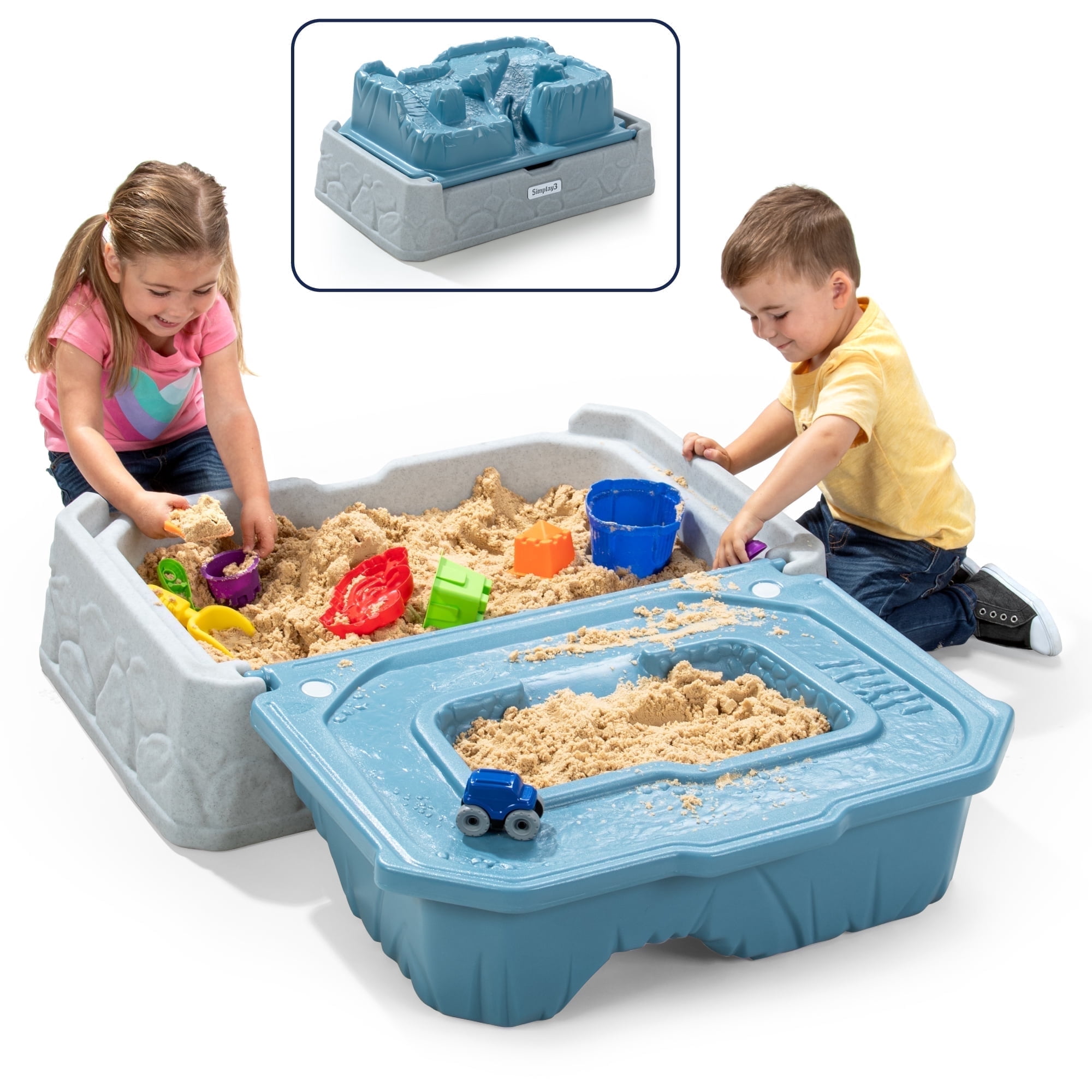 Simplay3 Blue Mountain Off-Road Sandbox with Cover and 2 Cars