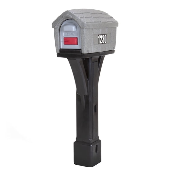American Home by Simplay3 Classic House Mailbox and Post, Gray Stone/Black
