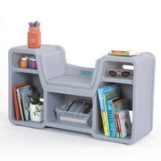Simplay3 Cozy Cubby Reading Nook, Kids Book Shelf with Built-in Reading Seat