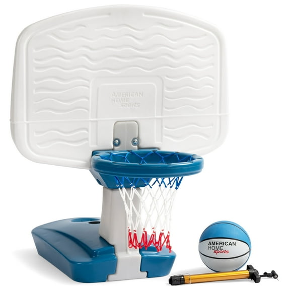 Simplay3 Pooltime Basketball Hoop with 30”W x 21.5”H Backboard, 7-inch Basketball and Air Pump