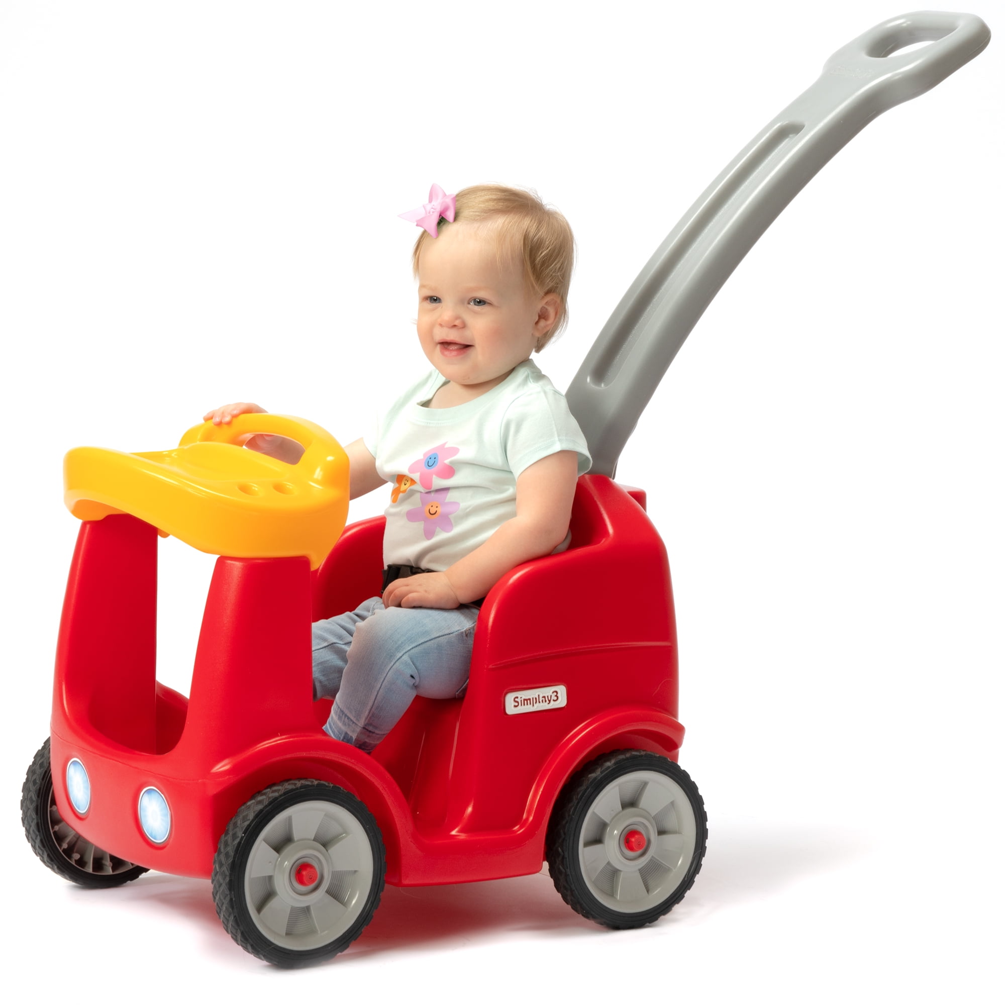 Red Plastic Toddler Push Car with Seatbelt and Tray