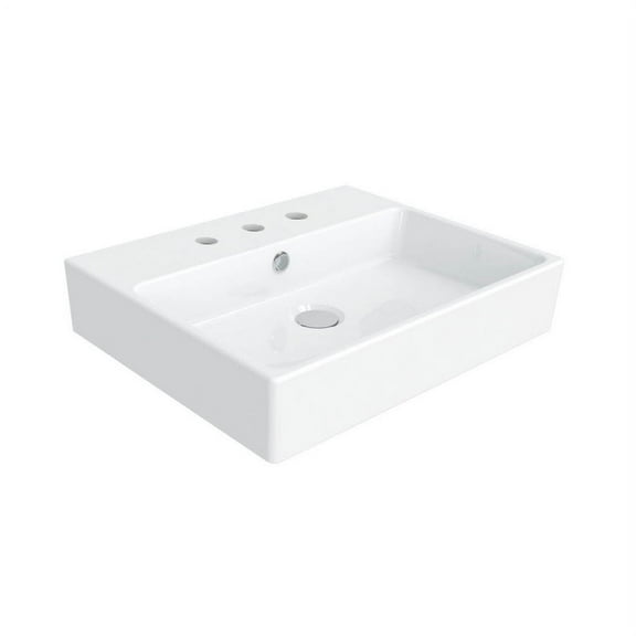 Simple 50.40B.03 Wall Mount/Vessel Bathroom Sink in Ceramic White with Three Faucet Holes