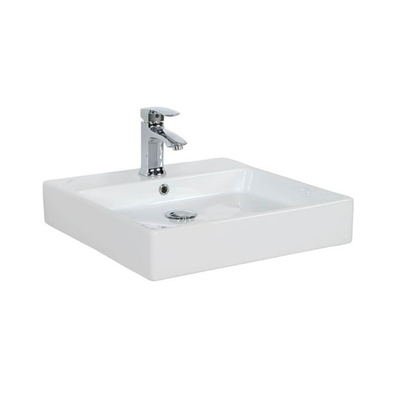 Simple 50.50B.01 Wall Mount/Vessel Bathroom Sink in Ceramic White with One Faucet Hole