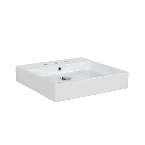 Simple 50.50B.03 Wall Mount/Vessel Bathroom Sink in Ceramic White with Three Faucet Holes