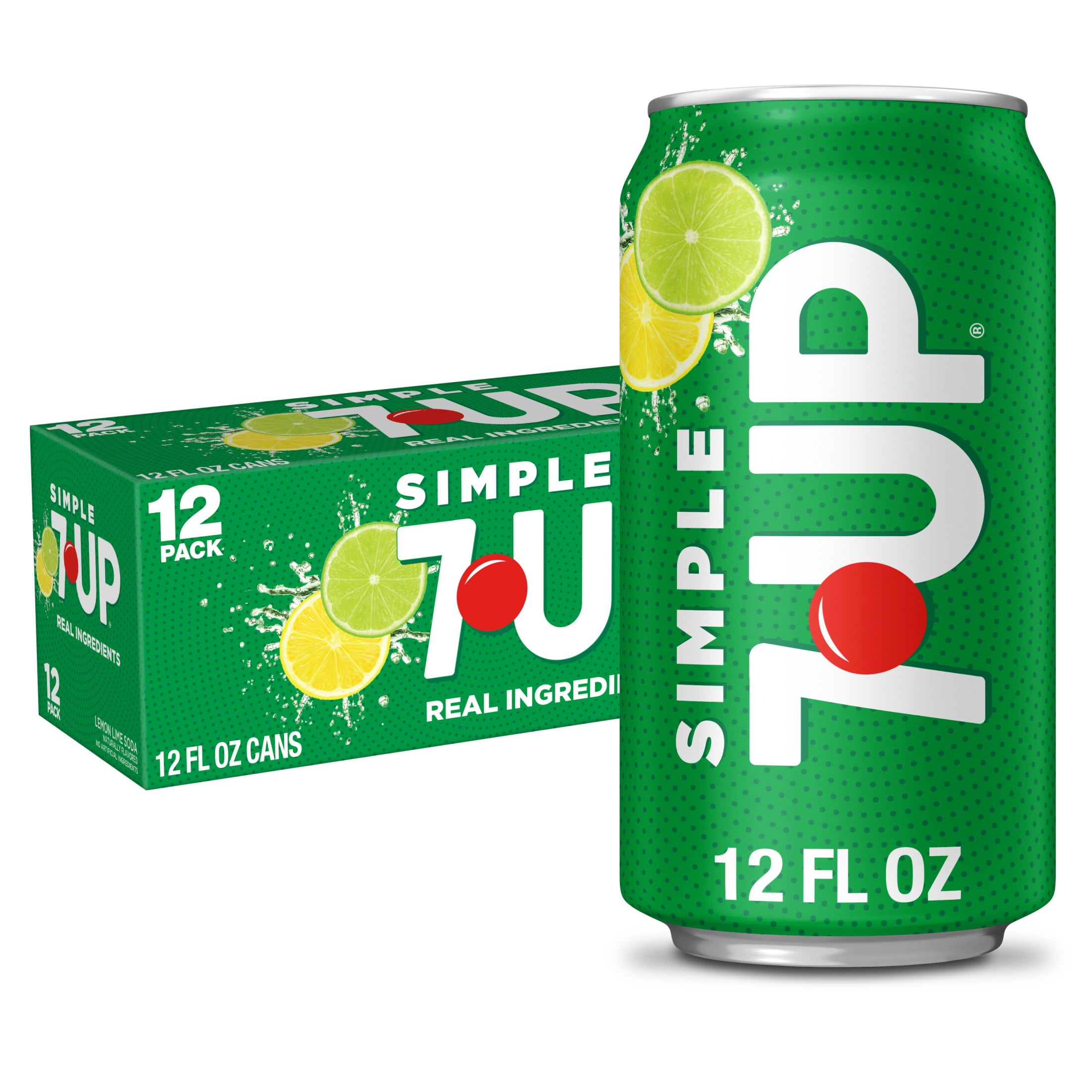 Simple 7UP Caffeine Free Lemon Lime Soda Pop, 12 fl oz, 12 Pack Cans