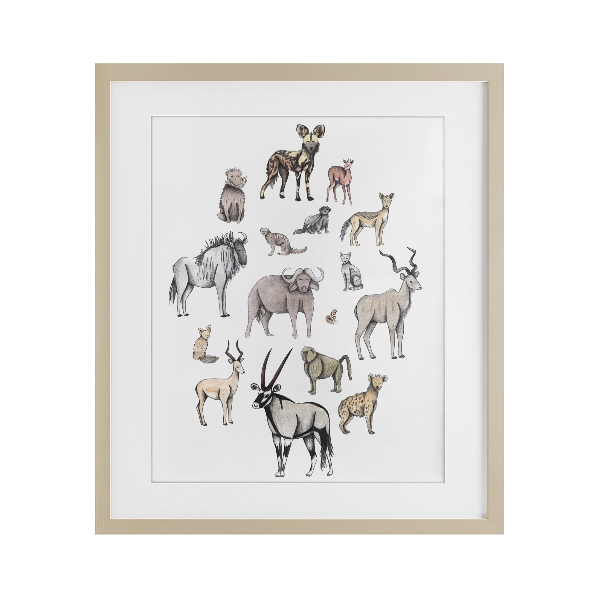 Simple Africa Animals Birch Framed Print Under Glass, design by Cecilia Battaini