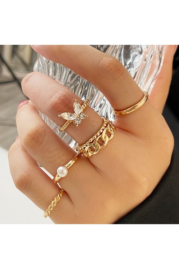 Simple Alloy Personality Chain Ring Set