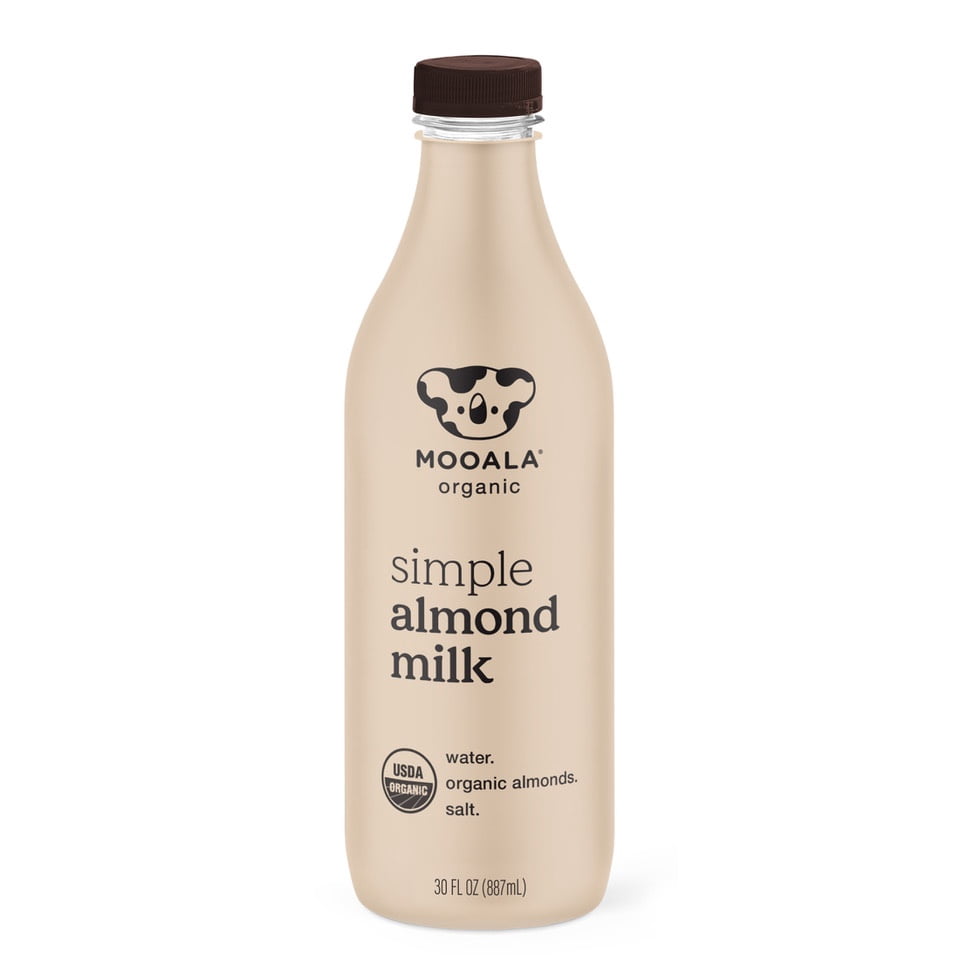 Mooala Simple Almondmilk, Organic, Unsweetened, 30 oz Bottle, Plant-Based Milk, No Added Sugar, Refrigerated
