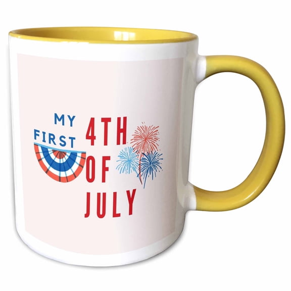 3drose, Simple and Creative My First 4th of July, 15oz Two-tone Yellow Mug