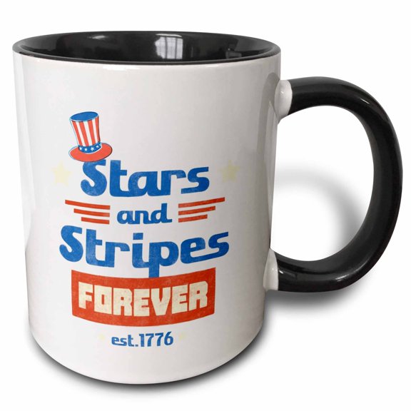 3drose, Simple and Creative Stars and Stripes Forever, 15oz Two-tone Black Mug