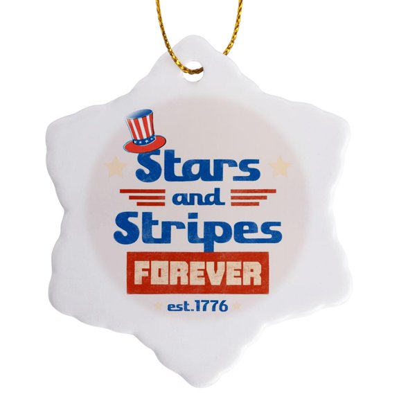 3drose, Simple and Creative Stars and Stripes Forever, 3 inch Snowflake Porcelain Ornament