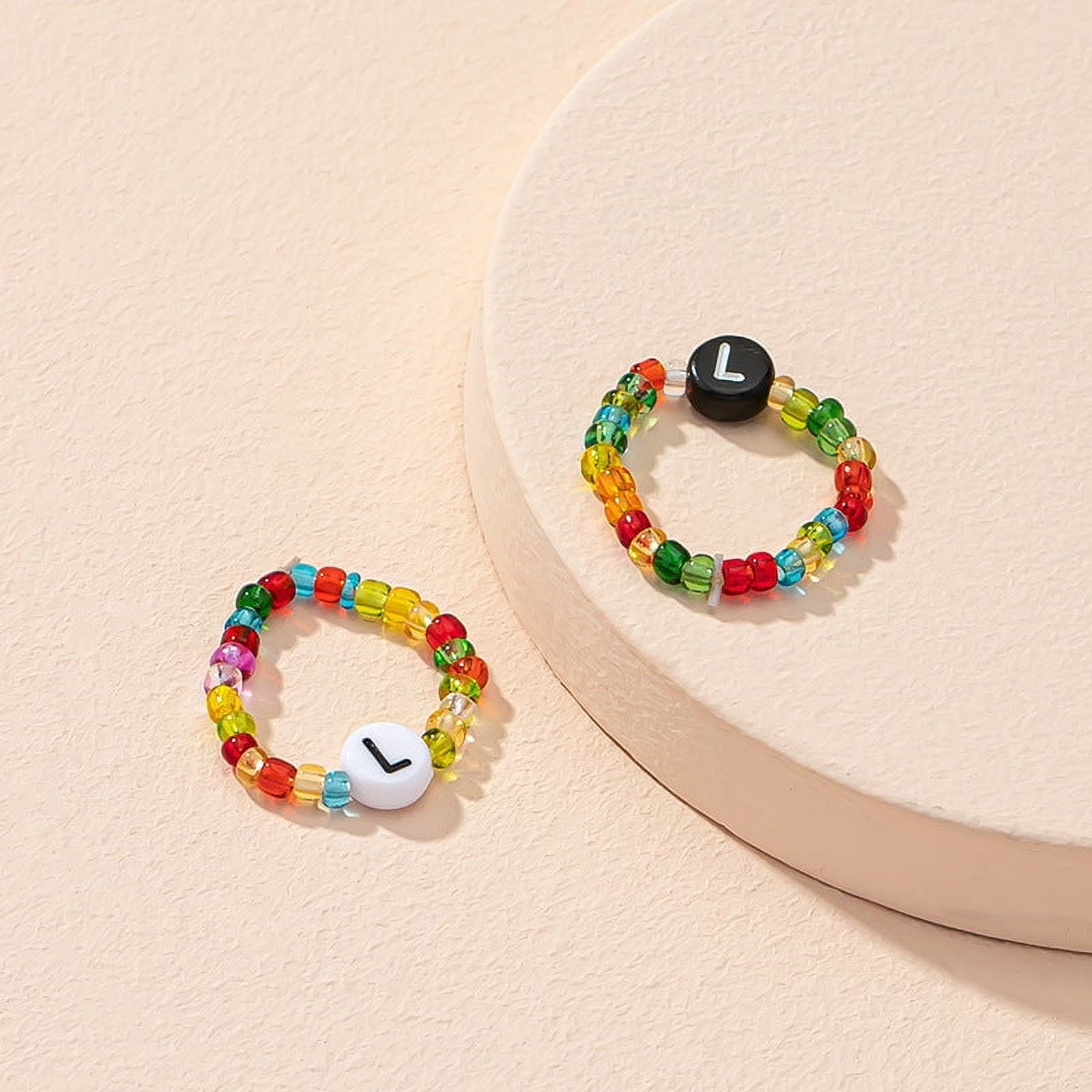 Beaded Letter Initial Ring for Women Men Resin Alphabet Trendy Korean ...