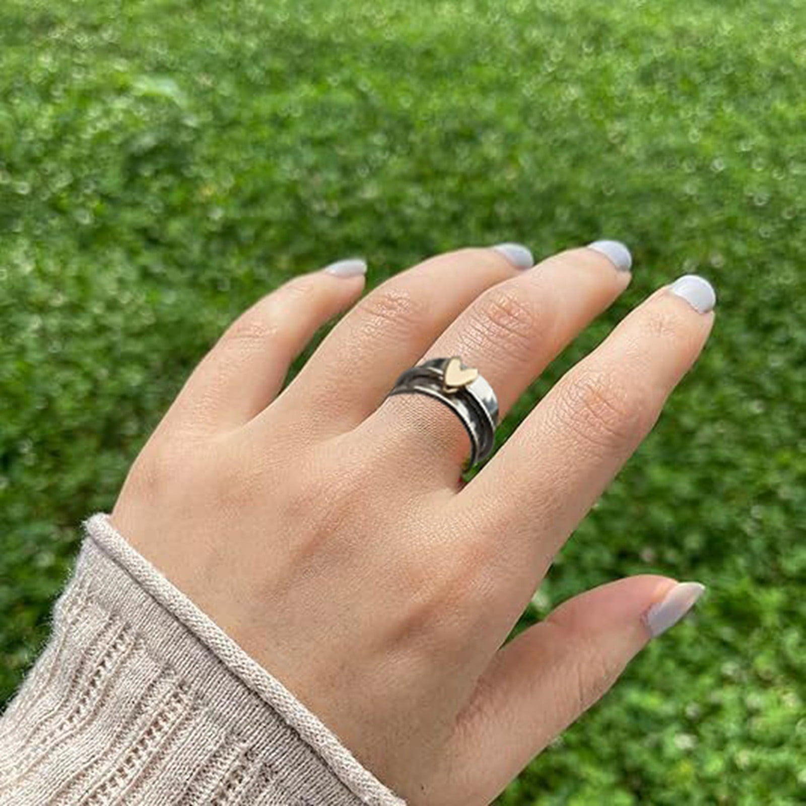 Simple And Fashionable Two Color Peach Heart Rotatable Ring Set for