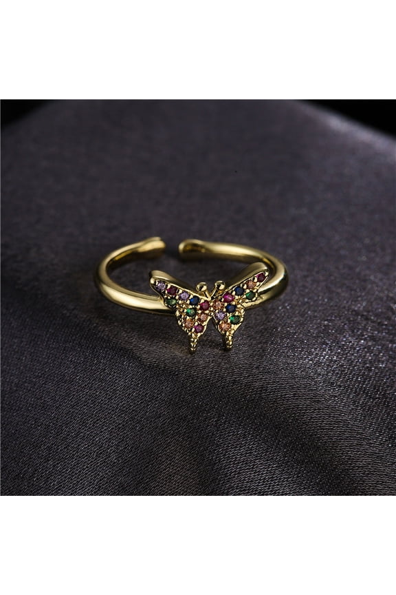 Simple And Lovely Small Butterfly Copper Plated Gold Color Retaining Ring