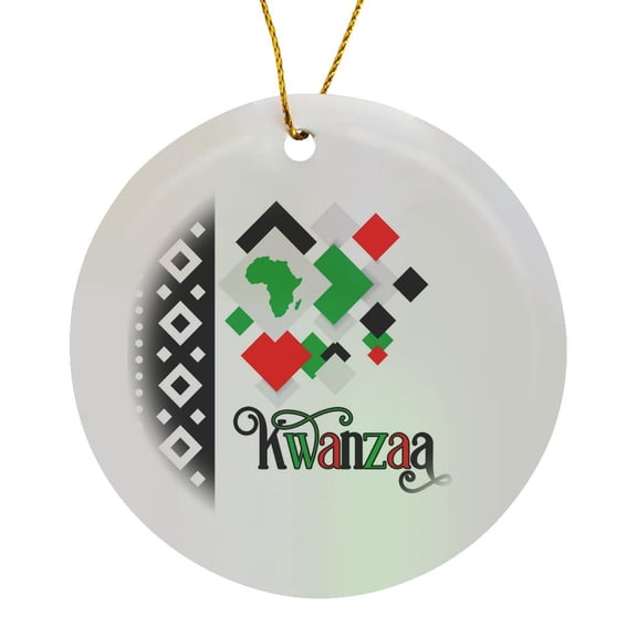 3drose, Simple and Modern Kwanzaa with African Continent Red Black Green, Circle Porcelain Ornament