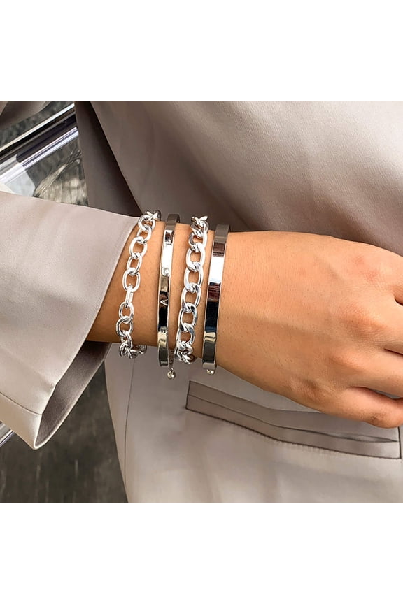 Simple And Smooth C-shaped Hollow Chain Bracelet Set