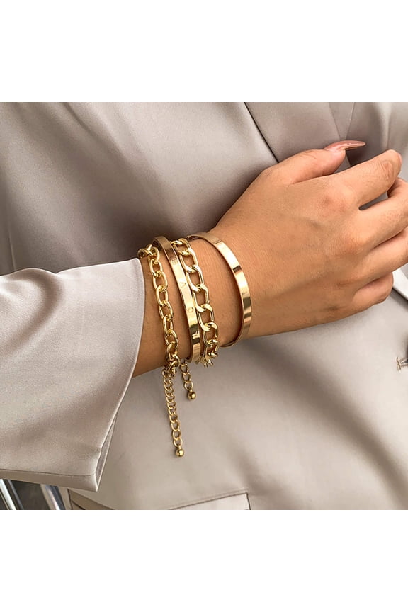 Simple And Smooth C-shaped Hollow Chain Bracelet Set