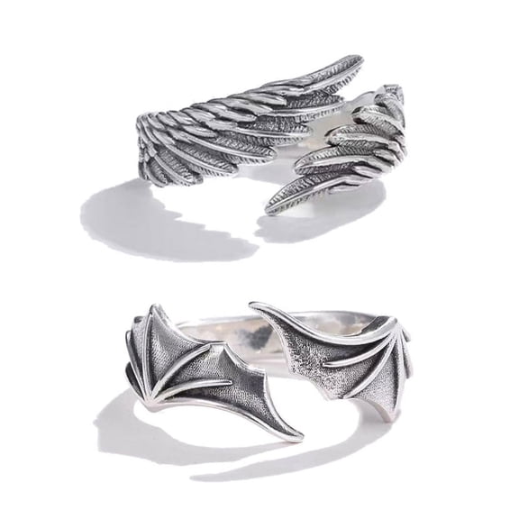 Simple Angel Demon Wing Couple Ring Set Ins Lovers Retro Creative Jewelry
