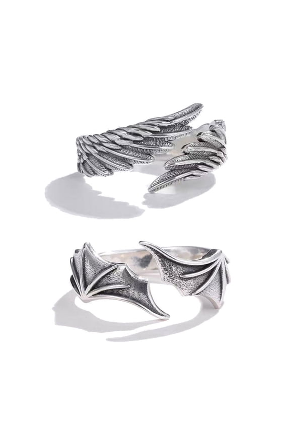 Simple Angel Demon Wing Couple Ring Set Ins Lovers Retro Creative Jewelry