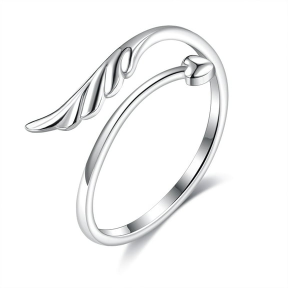 Simple Angel Wing Open Statement Rings Sterling Silver Band Promise Ring for Women