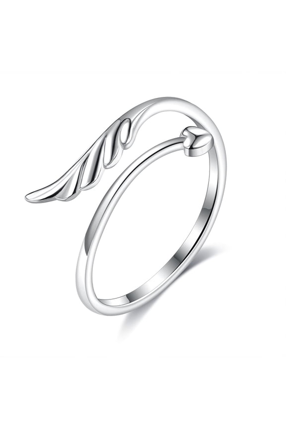 Simple Angel Wing Open Statement Rings Sterling Silver Band Promise Ring for Women