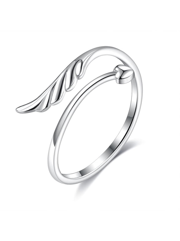 Simple Angel Wing Open Statement Rings Sterling Silver Band Promise Ring for Women