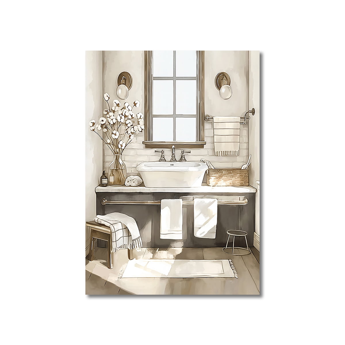 Simple Anime Bathroom Interior Frame Float Canvas Prints Beige Bathroom ...