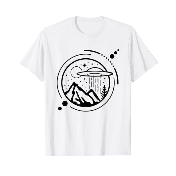 Simple Area 51 Minimal UFO Tattoo Line Art Graphic Tee UFO Vintage Casual Men T-Shirt