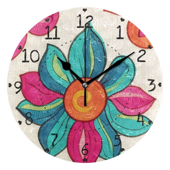 Simple Artistic Flower Design Round Wall Clock Silent Battery Operated Home Decor for Living Room Bedroom