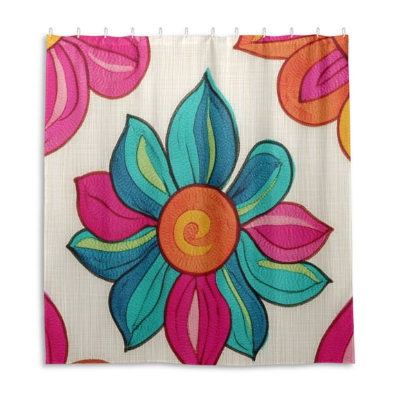 Simple Artistic Flower Design Shower Curtain Liner 66x72 Inch Waterproof Shower Curtains Decorative Bathroom with 12 Pack Hooks