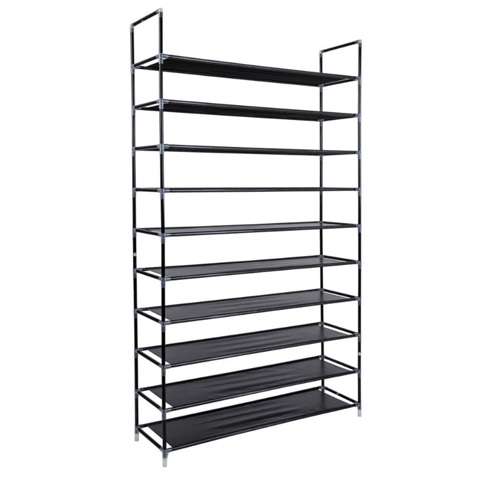 Simple Assembly 10 Tiers Non-woven Fabric Shoe Rack with Handle - Black - Compact Storage for 50 Pairs in Home, Dorm & Office