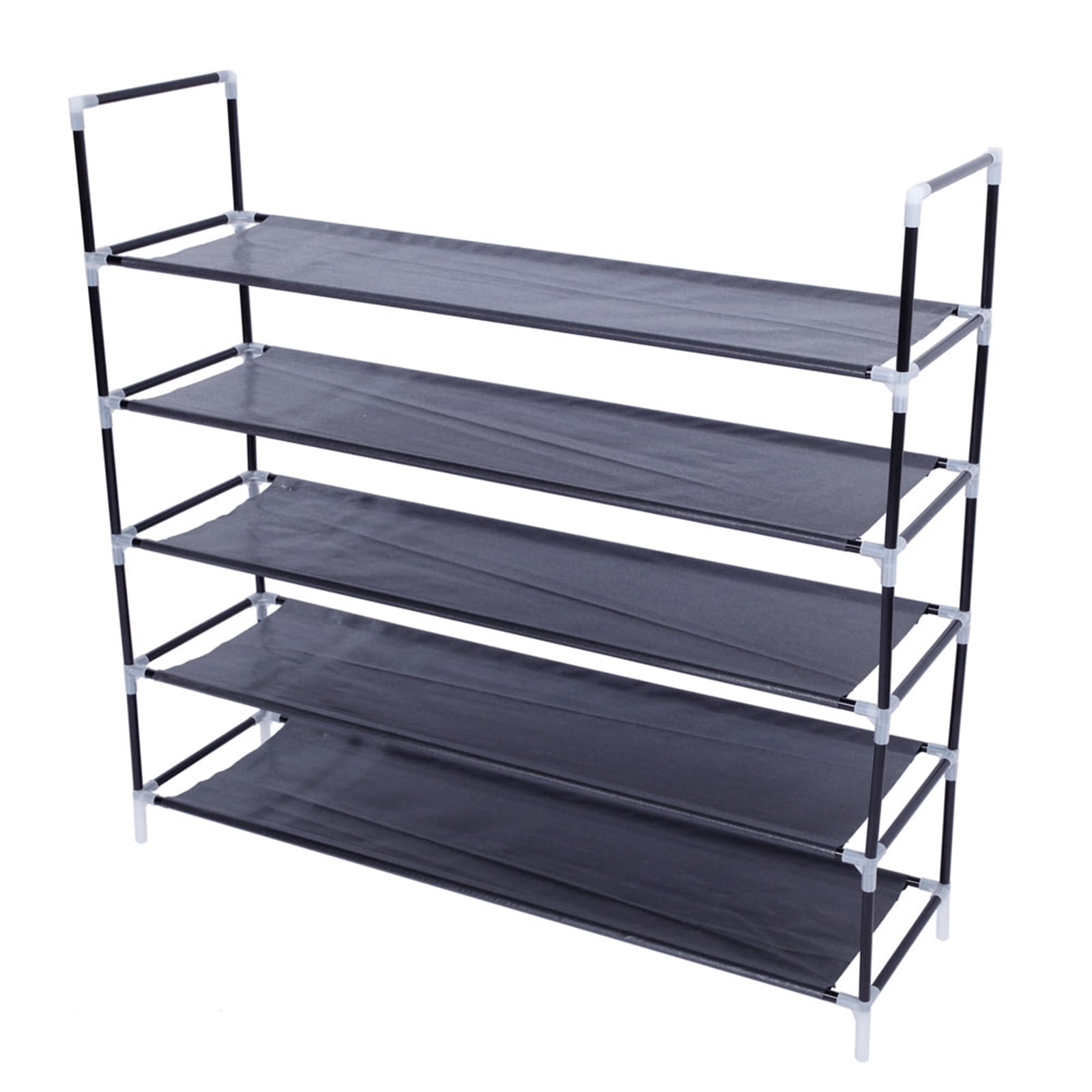 Simple Assembly 5 Tiers Non-woven Fabric Shoe Rack with Handle - Compact Black Storage for Home, Bedroom & Entryway