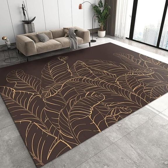 Simple Banana Leaf Area Rugs, Brown Golden Tropical Rainforest Rugs For Bedroom, Soft Area Rug Soft And Comfortable Durable Enough Apply To Family And Pet Farmhouse 4x6ft