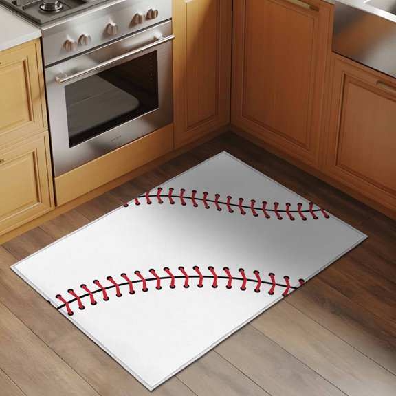 Simple Baseball 2x3 Rug for Entryway Front Door Kitchen Sink Area, Lines Modern Sports Low Pile Washable Non Slip Rectangle Area Rug