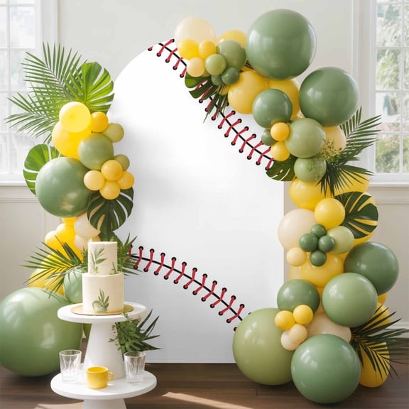 Simple Baseball Arch Backdrop Cover, 4FT, Lines Modern Sports Spandex Arch Covers Double-Sided Backdrop for Wedding Birthday Party Photo Background Decoration