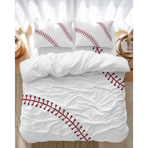 Simple Baseball Bedding Duvet Cover Set King Size 4 Pieces Lines Modern Sports Soft Twill Plush Quilt Cover, Include 1 Duvet Cover 1 Flat Sheet And 2 Pillow