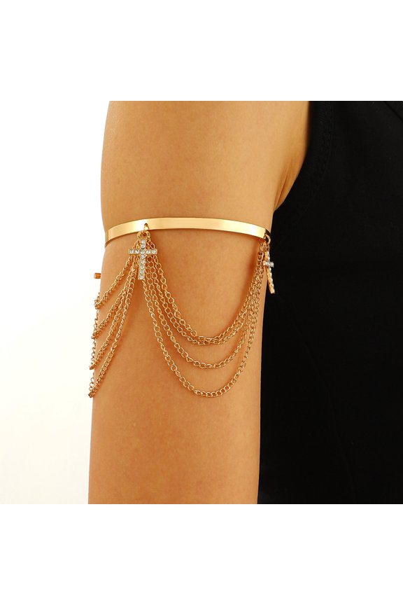 Simple Bead Tassel Upper Arm Chain Bracelet Multi-layered Bikini Armlet Adjustable Open Arm Cuff Bangle Bracelets Summer Beach Body Jewelry for Women (including 1 Piece)