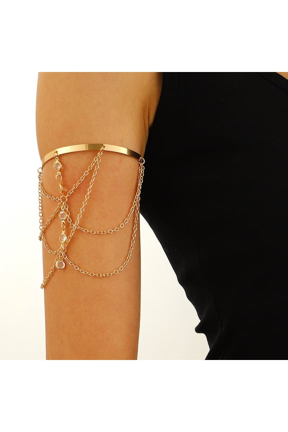 Simple Bead Tassel Upper Arm Chain Bracelet Multi-layered Bikini Armlet Adjustable Open Arm Cuff Bangle Bracelets Summer Beach Body Jewelry for Women (including 1 Piece)