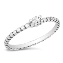 Simple Beaded White Cubic Zirconia Ring .925 Sterling Silver Band Jewelry Female Male Unisex Size 4