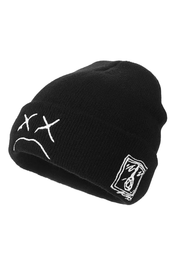 Simple Beanie Hat Sad Face Expression Funny Knitted Hat Warm Casual Knit Winter Hat Foldable Personality for Male Female