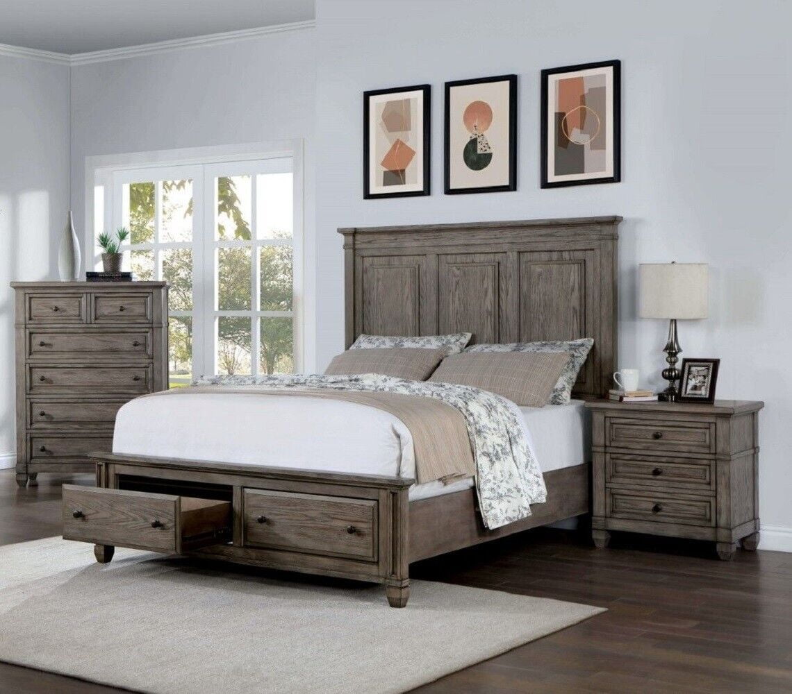 Simple Beautiful Wire-brushed Finish 3pc Bedroom Set Gray California ...