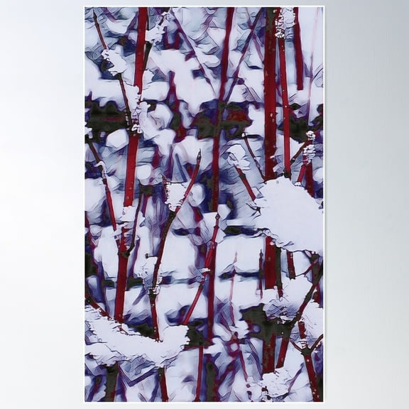 Simple Beauty | Red Dogwood Twigs In The Snow Poster Wall Art, Modern Wall Decor For Living Room Bedroom, 16x24 UNFRAMED