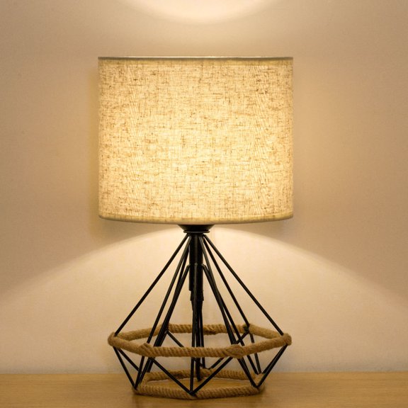 Simple Bedside Table Lamp, Modern Basket Lamp, Linen