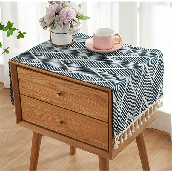 Simple Bedside Table Tassel Cover Cloth, Tablecloth Cover Towel, Suitable for Bedside Table TV Microwave Washing Machine Refrigerator Dust Cover (Light Green, 15.7 * 35.4 inches)