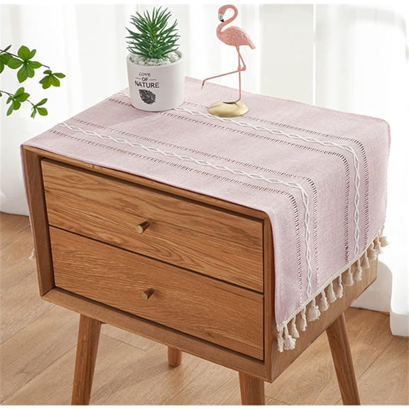 Simple Bedside Table Tassel Cover Cloth, Tablecloth Cover Towel, Suitable for Bedside Table TV Microwave Washing Machine Refrigerator Dust Cover (Light Green, 15.7 * 35.4 inches)