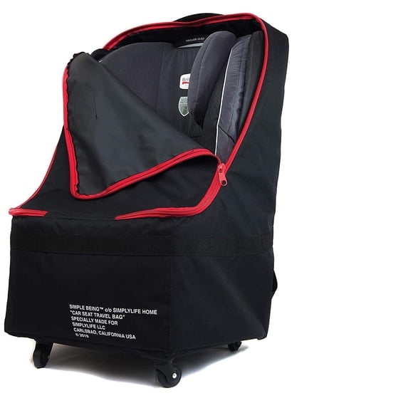 Simple Being Baby Car Seat Travel Bag, Gate Check, Infant Carriers Booster Cover Protector for Air Travel (Black with Wheels)